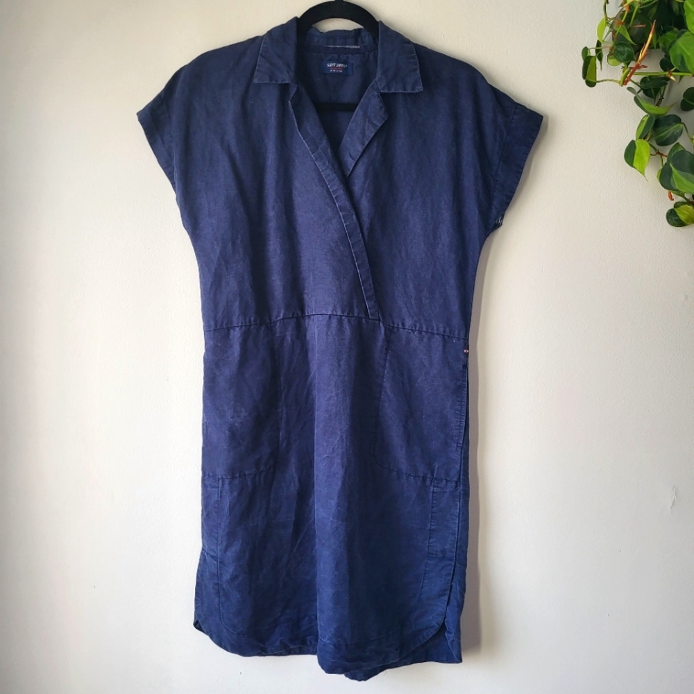 Saint James Blue Linen Lyocell Blend Nautical Coastal Beachy Tunic Dress